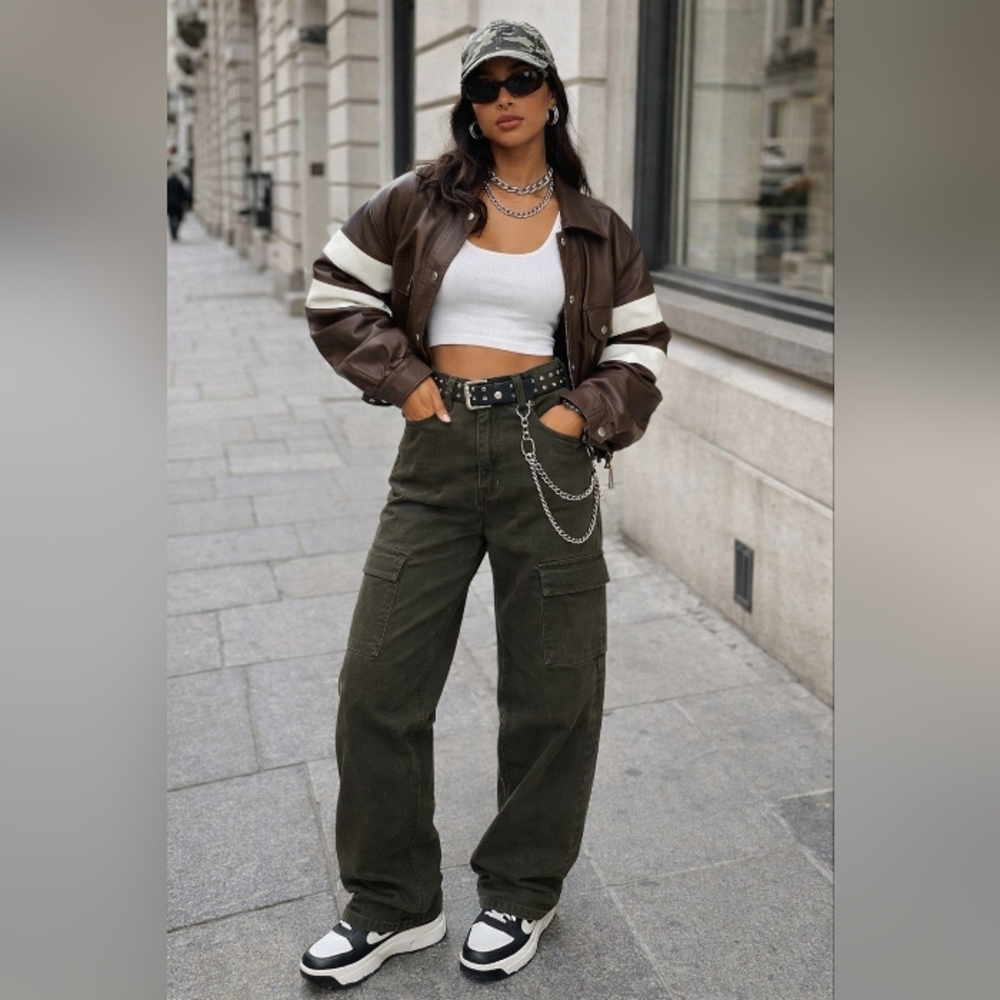 Levi Strauss Signature High-Rise Loose Straight Cargo Pants Olive Green